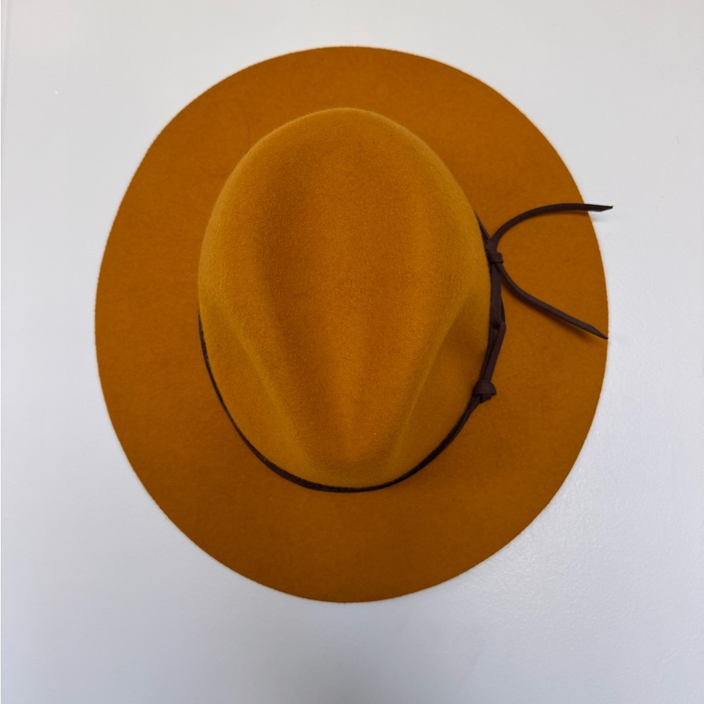 Wide Brim Felt Fedora Hat in Mustard